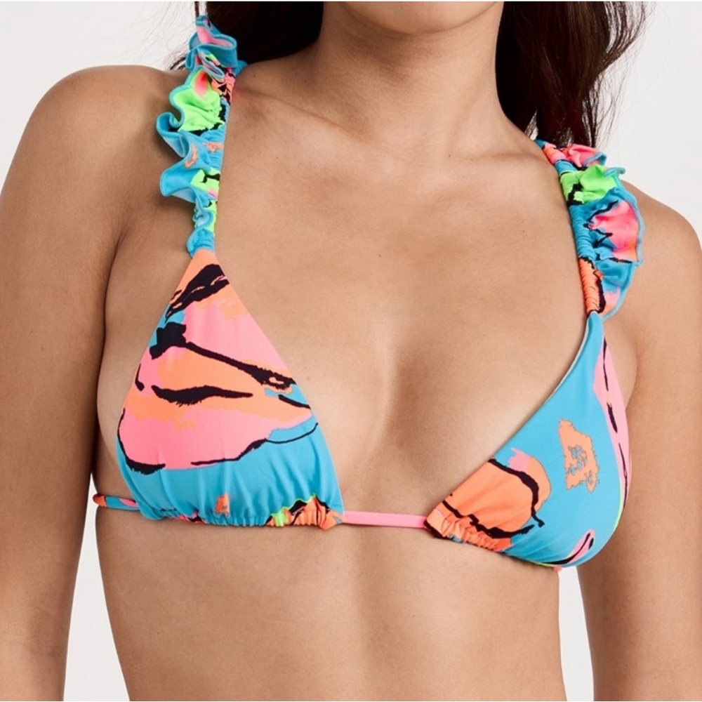 Maaji Neon Blue and Pink Ruffled Bikini Top